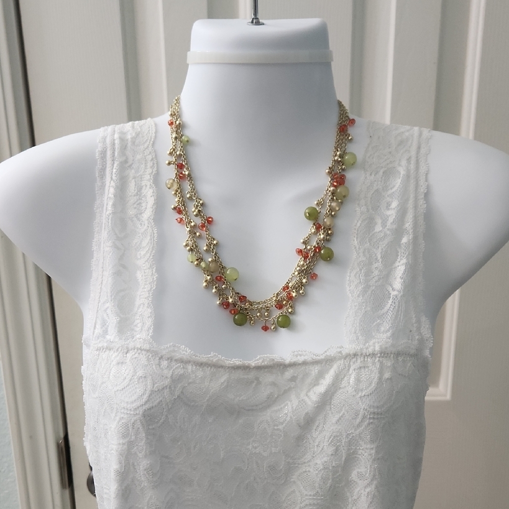 Elegant Gold and Green Beaded Necklace